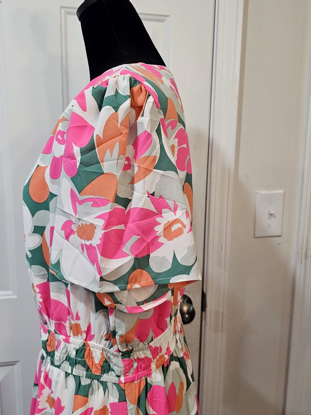 PrettyGarden Pink & Green Floral Maxi Dress with Elastic Waist Size Large{Bx10} - Picture 9 of 14